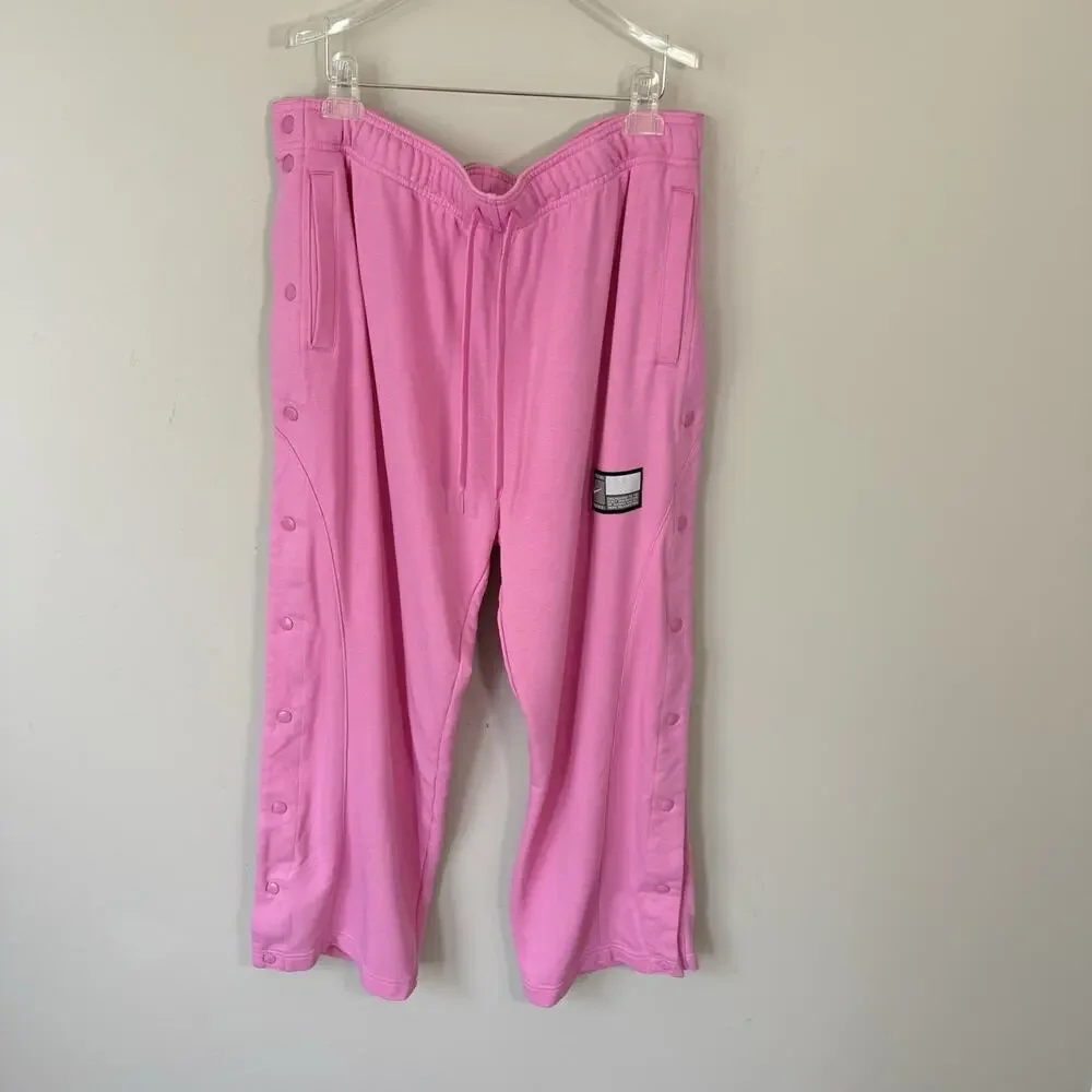 Nike Womens Fleece Tear Away Basketball Pants Pink Side Snap Button Track XL NEW - Picture 3 of 7